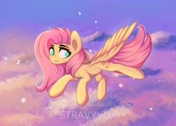 Size: 3500x2500 | Tagged: safe, artist:stravy_vox, derpibooru import, fluttershy, pegasus, pony, cute, female, flying, frown, high res, mare, shyabetes, sky, solo