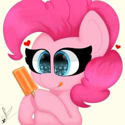 Size: 2000x2000 | Tagged: safe, artist:daftramms, derpibooru import, pinkie pie, earth pony, pony, friendship is magic, g4, cute, fanart, food, popsicle, simple background, solo
