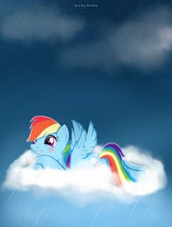 Size: 2000x2635 | Tagged: safe, artist:nnaly, derpibooru import, rainbow dash, pegasus, pony, backwards cutie mark, cloud, grin, high res, lying down, lying on a cloud, on a cloud, smiling, solo