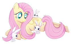 Size: 3344x2076 | Tagged: safe, artist:nnaly, derpibooru import, angel bunny, fluttershy, pegasus, pony, rabbit, animal, high res, lying down, prone, simple background, solo, transparent background