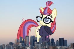 Size: 1680x1100 | Tagged: safe, artist:sketchmcreations, artist:thegiantponyfan, derpibooru import, moondancer, pony, unicorn, clothes, east asia, female, giant pony, giant unicorn, giantess, glasses, highrise ponies, irl, japan, jumper, macro, mare, mega giant, mega/giant moondancer, photo, ponies in real life, tokyo