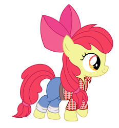 Size: 2471x2663 | Tagged: safe, artist:third uncle, derpibooru import, apple bloom, earth pony, pony, bow, clothes, denim, female, hair bow, jeans, mare, pants, simple background, solo, transparent background, unmoving plaid