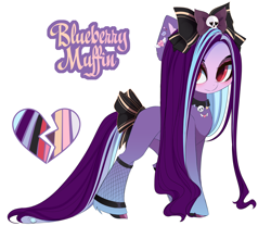 Size: 4802x4000 | Tagged: safe, artist:xsatanielx, derpibooru import, oc, oc only, oc:blueberry muffin, pony, bow, clothes, collar, female, hair bow, long mane, mare, piercing, reference, simple background, solo, stockings, thigh highs, transparent background