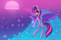 Size: 5919x3855 | Tagged: safe, artist:stravy_vox, derpibooru import, oc, oc only, pegasus, pony, high res, retrowave, solo, sunglasses