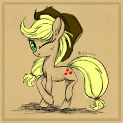 Size: 689x689 | Tagged: artist needed, safe, derpibooru import, part of a set, applejack, earth pony, pony, female, one eye closed, sketch, solo, wink