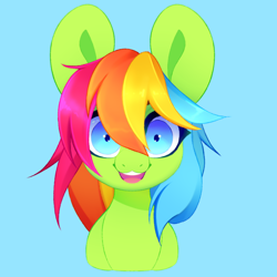 Size: 1000x1000 | Tagged: safe, artist:dewtuber, artist:orphanbites, derpibooru import, oc, oc only, oc:dew cloverheart, earth pony, pony, :3, l2d, looking at you, model, rainbow, smiling, solo