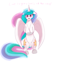 Size: 2023x2000 | Tagged: safe, artist:enonnnymous, derpibooru import, princess celestia, alicorn, pony, bipedal, blushing, both cutie marks, bronybait, chest fluff, cute, cutelestia, dialogue, ear blush, female, hug request, imminent snuggles, looking at you, mare, simple background, solo, spread wings, talking to viewer, transparent background, wings