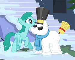 Size: 360x288 | Tagged: safe, derpibooru import, screencap, spring melody, sprinkle medley, pony, hearth's warming eve (episode), background pony, cropped, snow, snowfall, snowpony, solo