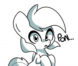 Size: 1299x1108 | Tagged: safe, artist:kindakismet, derpibooru import, pony, grayscale, looking at you, monochrome, open mouth, simple background, solo, talking, white background