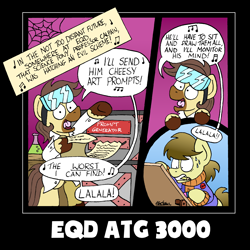 Size: 2288x2284 | Tagged: safe, artist:bobthedalek, derpibooru import, oc, oc only, oc:calpain, oc:kettle master, earth pony, pony, clothes, comic, crossover, mystery science theater 3000, newbie artist training grounds, singing, thunderbirds