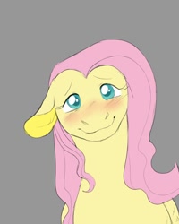 Size: 1080x1350 | Tagged: safe, artist:floofyhusky, derpibooru import, fluttershy, pegasus, pony, blushing, colored pupils, cute, ears, female, floppy ears, gray background, in love, looking at you, mare, shyabetes, simple background, smiling, solo