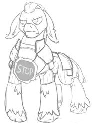 Size: 565x739 | Tagged: safe, artist:thatdarnpony, oc, oc only, donkey, fallout equestria, armor, scowl, stop sign