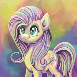 Size: 2048x2048 | Tagged: safe, artist:catscratchpaper, derpibooru import, fluttershy, pegasus, pony, abstract background, female, mare, smiling, solo