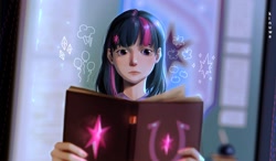 Size: 2318x1353 | Tagged: safe, artist:kinuwa, derpibooru import, twilight sparkle, human, equestria girls, book, solo