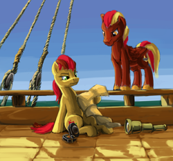 Size: 1450x1350 | Tagged: safe, artist:da-exile, derpibooru import, oc, oc only, oc:scarlet splash, earth pony, pegasus, pony, atg 2016, compass, female, mare, newbie artist training grounds, scroll, spyglass