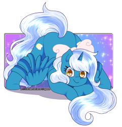 Size: 1242x1288 | Tagged: safe, artist:starember, derpibooru import, oc, oc:fleurbelle, alicorn, pony, alicorn oc, bow, face down ass up, female, golden eyes, hair bow, horn, jack-o challenge, long mane, mare, meme, simple background, smiling, starry background, transparent background, wingding eyes, wings