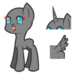 Size: 503x533 | Tagged: safe, artist:djdupstep15, derpibooru import, oc, oc only, earth pony, pony, :d, bald, base, earth pony oc, female, horn, mare, open mouth, open smile, simple background, smiling, solo, white background, wings