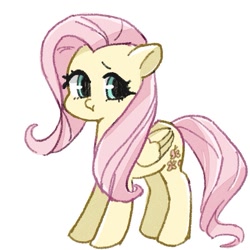 Size: 729x729 | Tagged: safe, artist:xiooo_witch, derpibooru import, fluttershy, pegasus, pony, :t, female, folded wings, looking at you, mare, simple background, solo, white background, wings