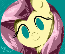 Size: 1452x1200 | Tagged: safe, artist:musicfirewind, derpibooru import, fluttershy, pegasus, pony, bust, looking at you, no pupils, portrait, solo