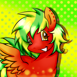 Size: 500x500 | Tagged: safe, artist:xxitachiuchihaloverxx, derpibooru import, oc, oc only, oc:balloon chaser, female, gradient background, gradient pattern, icon, looking at you, smiling