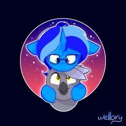 Size: 930x930 | Tagged: safe, artist:wellory, derpibooru import, oc, griffon, unicorn, black background, cute, duo, glasses, hug, oc x oc, shipping, signature, simple background