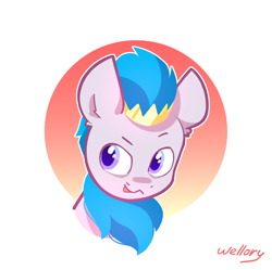 Size: 930x925 | Tagged: safe, artist:wellory, derpibooru import, oc, oc only, kirin, bust, crown, cute, jewelry, male, regalia, signature, simple background, solo, white background