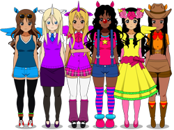 Size: 1030x776 | Tagged: safe, artist:donamorteboo, derpibooru import, applejack, fluttershy, pinkie pie, rainbow dash, rarity, twilight sparkle, human, equestria girls, clothes, hetalia, humanized, kisekae, mane six, simple background, socks, striped socks, transparent background