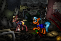 Size: 1500x1000 | Tagged: safe, artist:shido-tara, ghoul, undead, unicorn, fallout equestria, fanfic art, ruins