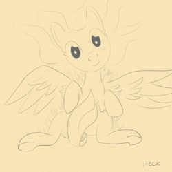 Size: 1000x1000 | Tagged: safe, artist:hotkinkajou, ponerpics import, oc, oc only, oc:bombshell, pegasus, pony, covering, digital art, female, grass, laying on ground, looking at you, mare, monochrome, on back, simple background, smiling, solo, spread wings, tail covering