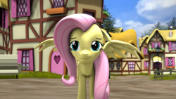 Size: 1179x663 | Tagged: safe, artist:argodaemon, derpibooru import, fluttershy, pegasus, pony, 3d, day, daytime, female, looking at you, mare, solo, youtube link