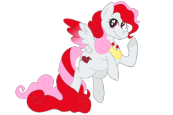 Size: 5250x3500 | Tagged: safe, artist:chewy-tartz, artist:fluffernutters16, derpibooru import, oc, oc only, oc:lovestruck, pegasus, arrow, bow, flying, heart, heart eyes, long mane, long tail, redesign, simple background, smiling, solo, tail, transparent background, two toned mane, wingding eyes