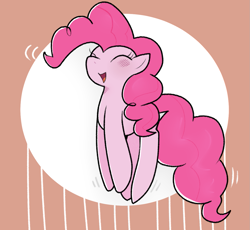 Size: 1195x1100 | Tagged: safe, artist:yuka_mono195, derpibooru import, pinkie pie, earth pony, pony, ^^, eyes closed, female, jumping, mare, open mouth, open smile, simple background, smiling, solo