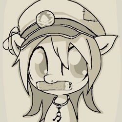 Size: 600x600 | Tagged: safe, artist:um89s, artist:ume89s, derpibooru import, pony, bust, clothes, female, hat, monochrome, mouth hold, simple background, solo