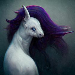 Size: 1536x1536 | Tagged: safe, artist:hazy skies, derpibooru import, generator:midjourney, machine learning generated, rarity, pony, deformed, machine learning abomination, missing horn, neural network, nightmare fuel, sitting, solo
