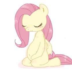 Size: 600x600 | Tagged: safe, artist:um89s, artist:ume89s, derpibooru import, fluttershy, pegasus, pony, belly button, eyes closed, female, mare, preggoshy, pregnant, simple background, sitting, solo, white background, wings