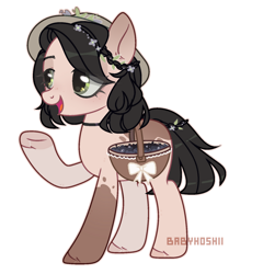 Size: 900x939 | Tagged: safe, artist:babyhoshii, derpibooru import, oc, oc only, earth pony, pony, base used, choker, earth pony oc, eyelashes, female, hat, mare, raised hoof, raised leg, saddle basket, simple background, smiling, solo, sun hat, transparent background