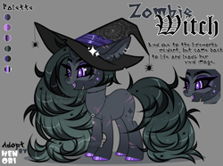 Size: 4300x3200 | Tagged: safe, artist:henorinya, derpibooru import, oc, oc only, pony, spider, undead, zombie, zombie pony, black sclera, blackletter, bust, duo, ear fluff, ear piercing, earring, ears, female, gray background, hat, hoof polish, jewelry, mare, necklace, piercing, simple background, witch hat