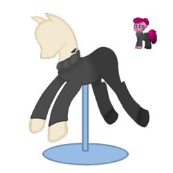 Size: 1607x1607 | Tagged: safe, artist:artiststr, derpibooru import, pinkie pie, pony, the last laugh, clothes, collar, fashion, mannequin, pants, pinkamena diane pie, pony town, pullover, shoes, simple background, solo, transparent background