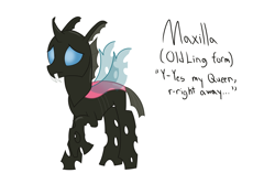 Size: 1500x1000 | Tagged: safe, artist:mightyshockwave, derpibooru import, oc, oc only, oc:maxilla, changeling, changeling oc, concerned, frown, insect wings, pink changeling, raised hoof, raised leg, simple background, solo, spread wings, white background, wings