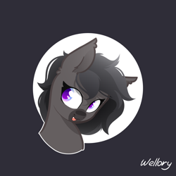 Size: 1000x1000 | Tagged: safe, artist:wellory, derpibooru import, oc, oc only, bat pony, pony, bat pony oc, black background, bust, cute, female, mare, ocbetes, open mouth, open smile, signature, simple background, smiling, solo, unnamed oc