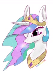 Size: 1240x1754 | Tagged: safe, artist:qp97458303, derpibooru import, princess celestia, alicorn, pony, bust, female, horn, jewelry, mare, portrait, regalia, simple background, solo, white background