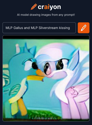 Size: 1162x1588 | Tagged: safe, derpibooru import, machine learning generated, gallus, silverstream, classical hippogriff, griffon, hippogriff, craiyon, dall·e mini, duel, female, gallstream, kissing, male, shipping, straight