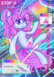 Size: 2480x3508 | Tagged: safe, artist:musicfirewind, derpibooru import, oc, oc only, oc:blithe, pony, unicorn, high res, retrowave, solo, test tube