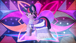 Size: 3840x2160 | Tagged: safe, artist:laszlvfx, artist:shootingstarsentry, derpibooru import, edit, twilight sparkle, twilight sparkle (alicorn), alicorn, pony, clothes, dress, solo, wallpaper, wallpaper edit