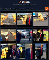 Size: 760x931 | Tagged: safe, derpibooru import, machine learning generated, applejack, earth pony, human, pony, car, donald trump, fight, irl, parking lot, photo, walmart