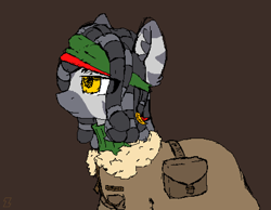 Size: 894x694 | Tagged: safe, artist:zebra, ponerpics import, oc, oc only, oc:indikashigo, zebra, fallout equestria, bag, clothes, feather, fur coat, headband, jacket, saddle bag, solo, sweater