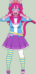 Size: 624x1281 | Tagged: safe, artist:punchietheneko, derpibooru import, pinkie pie, human, equestria girls, belt, clothes, humanized, jacket, kisekae, shirt, shoes, simple background, skirt, socks, solo, striped socks