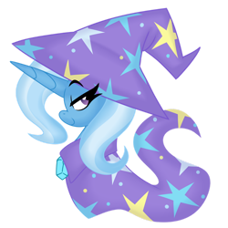 Size: 1280x1280 | Tagged: safe, artist:ladylullabystar, derpibooru import, trixie, pony, brooch, bust, cape, clothes, hat, jewelry, portrait, simple background, solo, transparent background, trixie's brooch, trixie's cape, trixie's hat