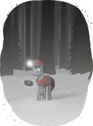 Size: 3049x4104 | Tagged: safe, artist:equestriaexploration, derpibooru import, pony, unicorn, atg 2022, clothes, compass, forest, magic, newbie artist training grounds, scarf, snow, solo, starry skies