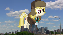 Size: 1920x1080 | Tagged: safe, artist:gabrielwoj, artist:thegiantponyfan, derpibooru import, march gustysnows, earth pony, pony, female, giant pony, giant/macro earth pony, giantess, hat, highrise ponies, irl, macro, mare, mega giant, minneapolis, minnesota, photo, ponies in real life, ushanka